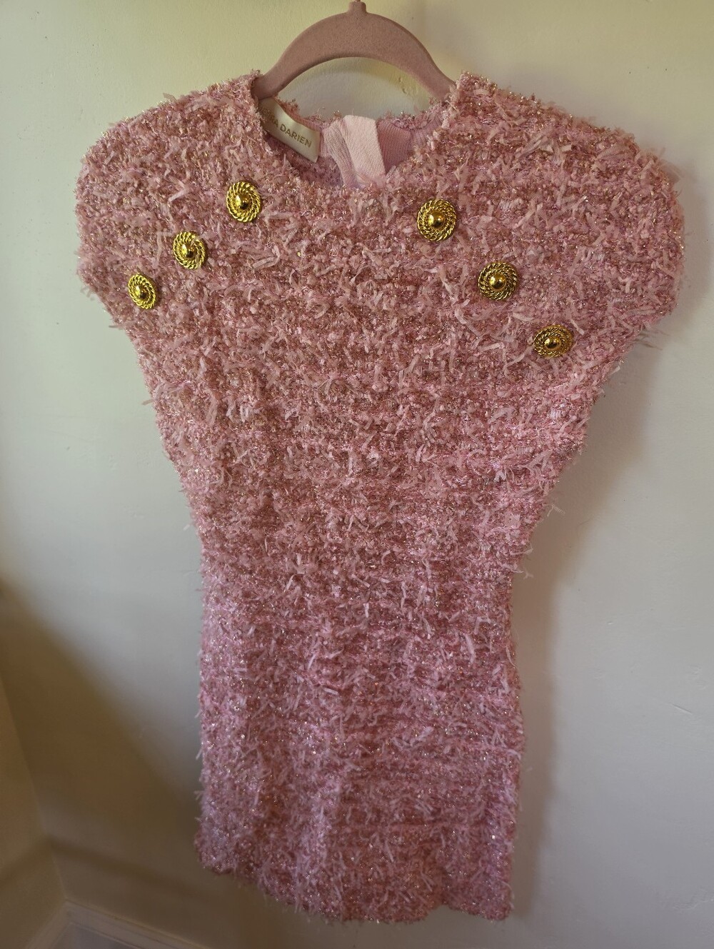 Pink Textured Jacket & Dress with Gold Buttons - Picture 4 of 4